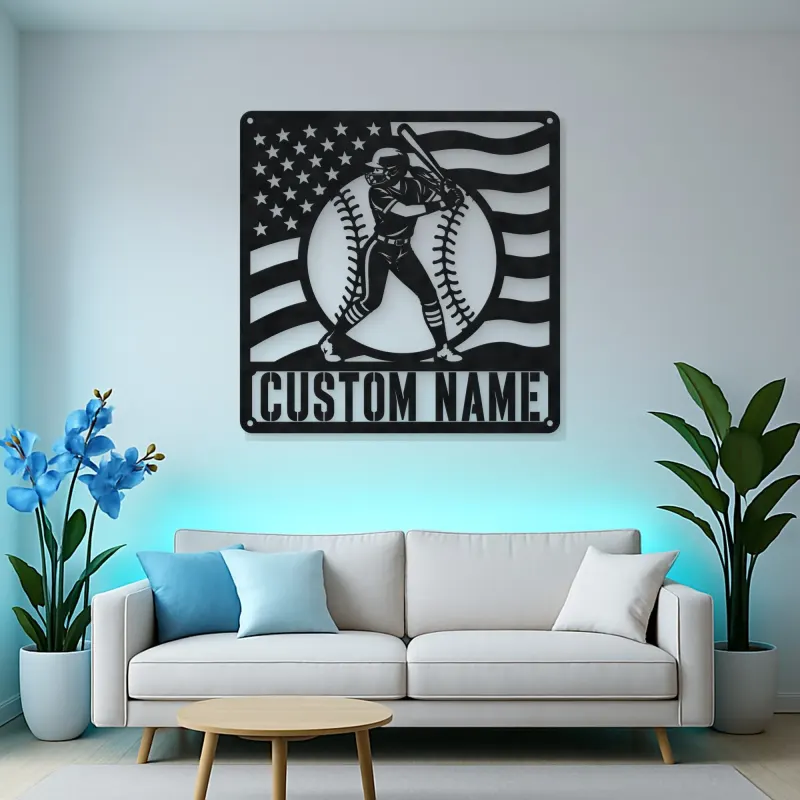 Personalized Female Softball Ready Stance Flag Metal Wall Art