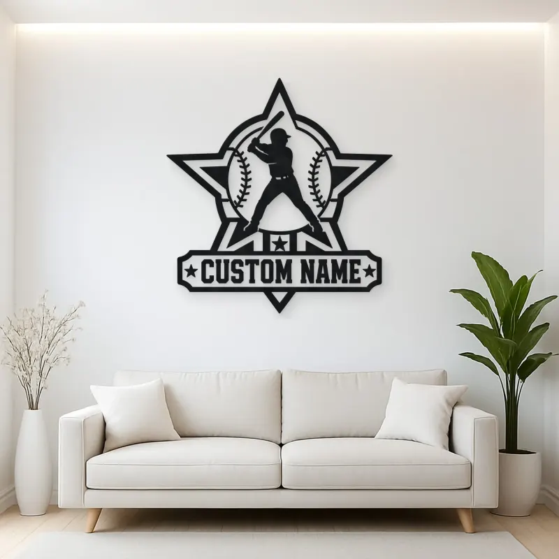 Personalized Baseball Batter Star Badge Metal Wall Art