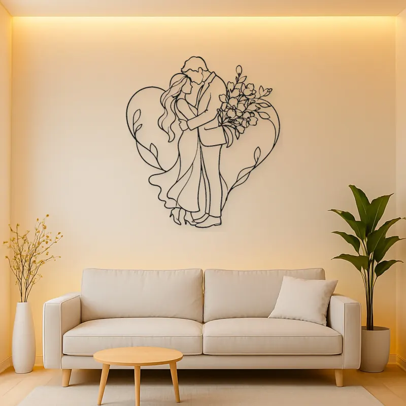 Flower Gift Lovers Metal Wall Art | Romantic Couple Decor