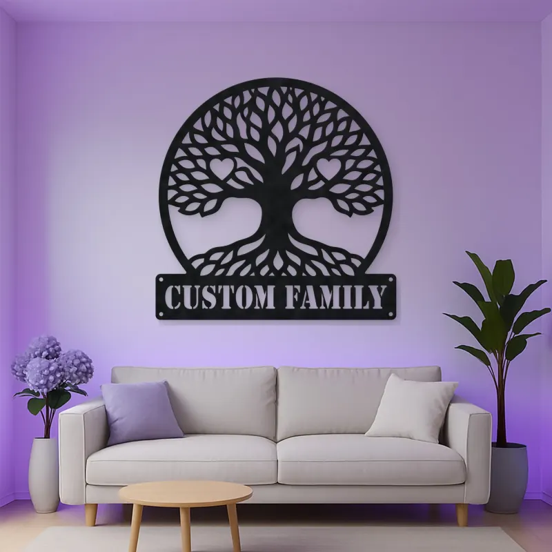 Personalized Family Tree Metal Wall Art with Heart Details