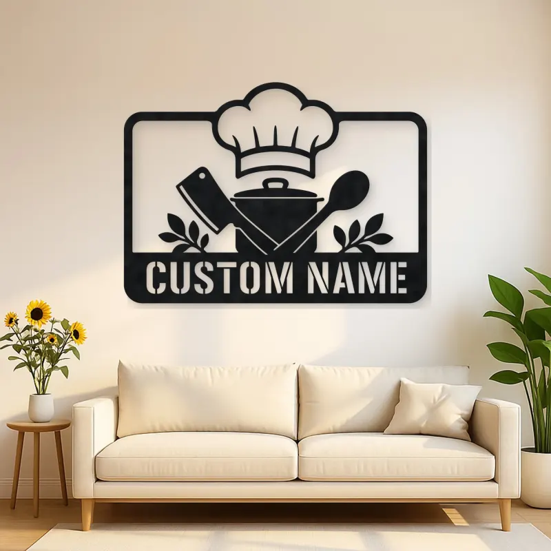 Personalized Chef Kitchen Metal Wall Art with Cooking Tools
