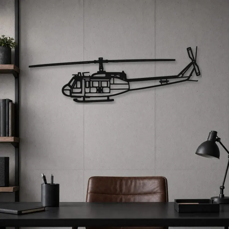 Silhouette en métal du UH-1 Iroquois Huey 1970, Décoration murale en métal, Décor aéronautique, Décorateur aviateur