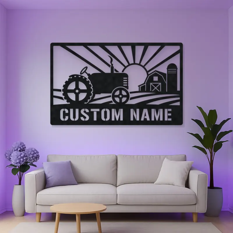 Personalized Farm Tractor Metal Wall Art with Sunrise