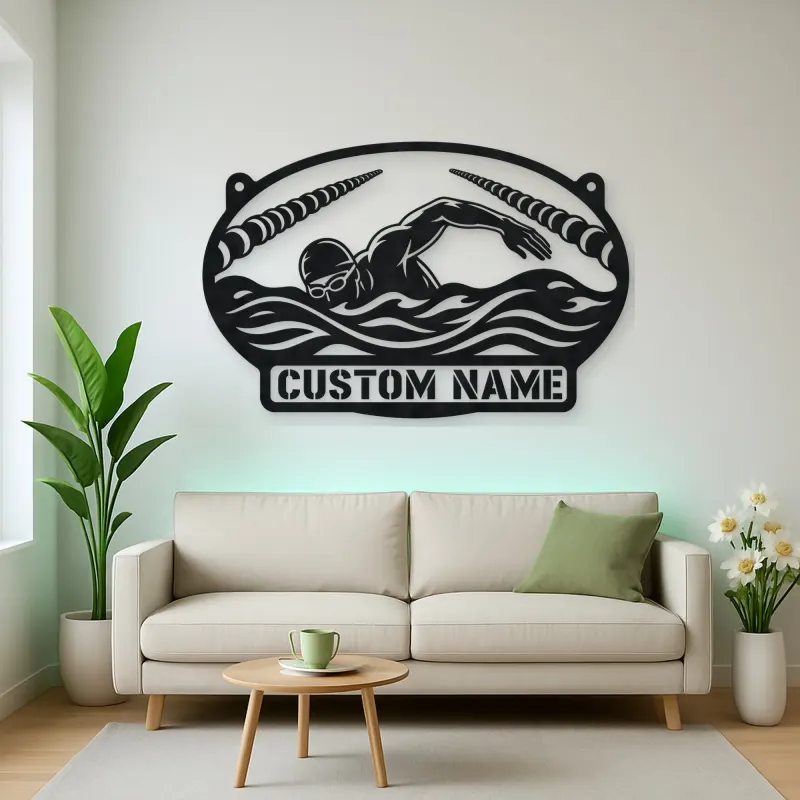Personalized Freestyle Swimmer Metal Wall Art with Pool Lanes