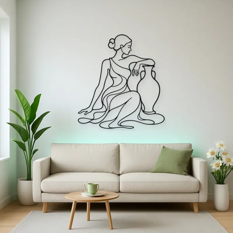 Seated Muse with Vase Metal Wall Art | Feminine Figure Wall Decor