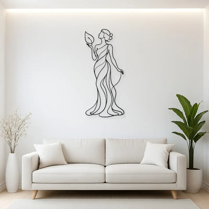 Standing Muse with Leaf Metal Wall Art | Botanical Woman Wall Decor