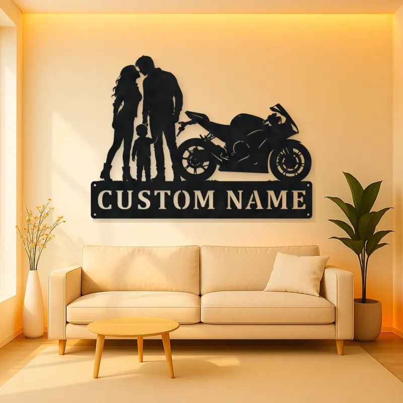 Personalized Sport Bike Family of Three Metal Wall Art