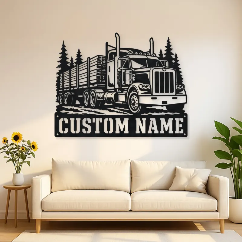 Personalized Stake Bed Semi Truck Forest Metal Wall Art
