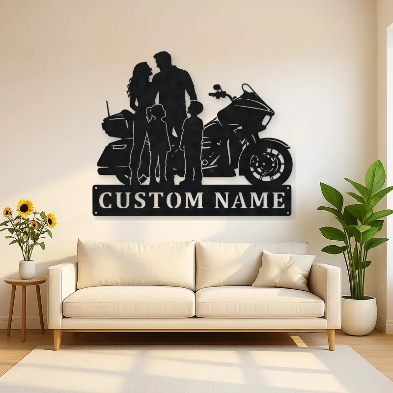 Personalized Touring Motorcycle Family of Four Metal Wall Art