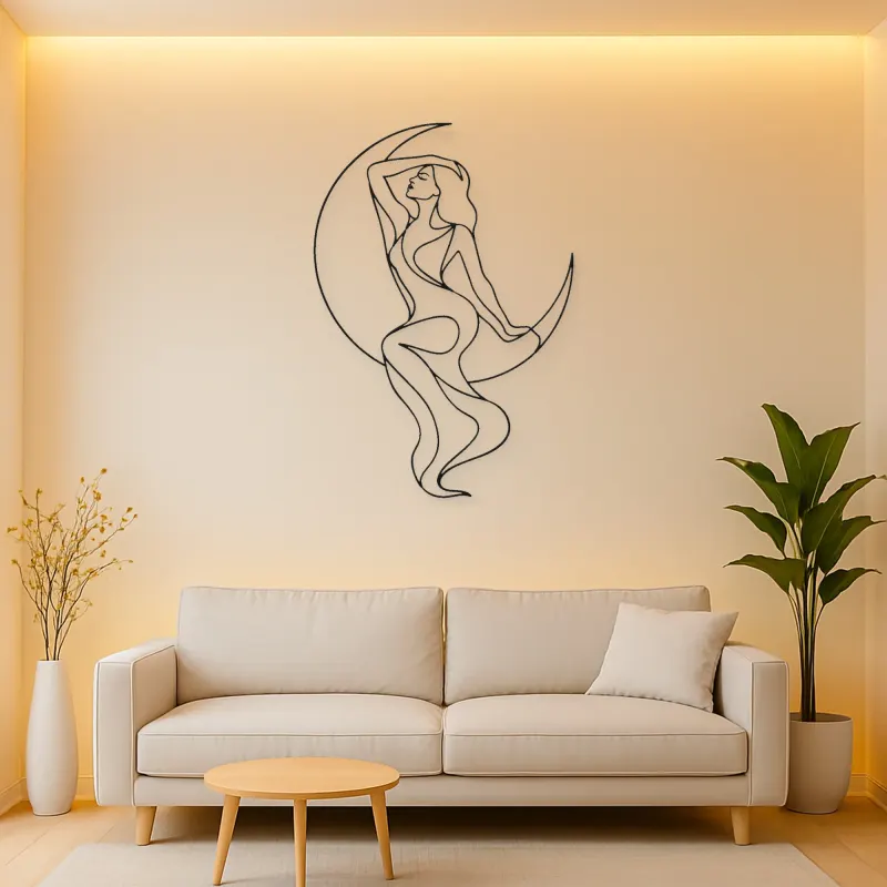Draped Figure with Moon Metal Wall Art | Celestial Woman Wall Decor