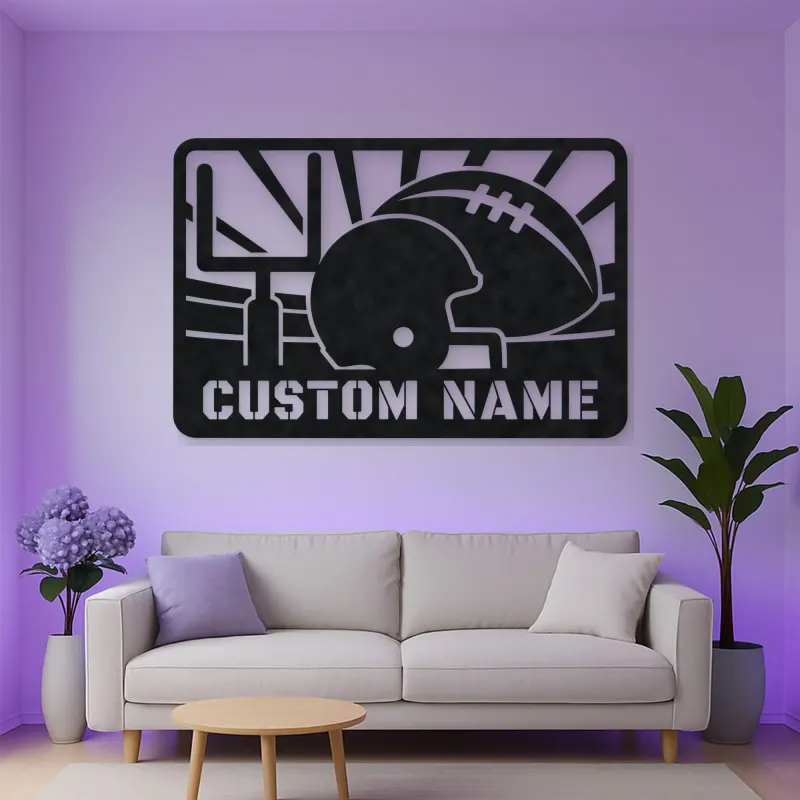 Personalized Football Helmet Metal Wall Art with Goalposts