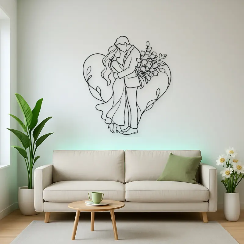 Flower Gift Lovers Metal Wall Art | Romantic Couple Decor