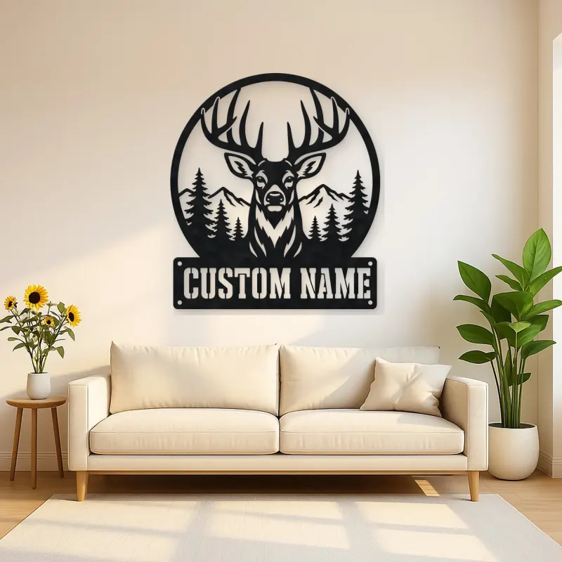 Personalized Buck Deer Metal Wall Art with Forest Landscape