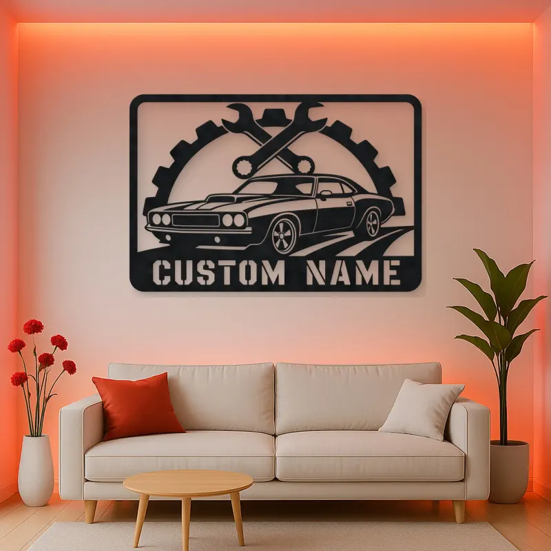 Personalized Muscle Car Metal Wall Art with Wrench Frame