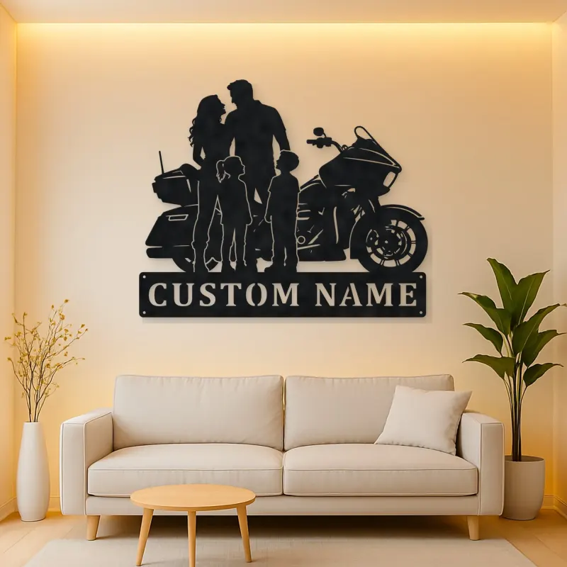 Personalized Touring Motorcycle Family of Four Metal Wall Art