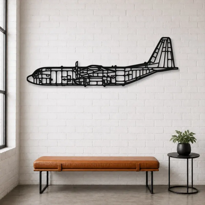 Silhouette d'avion C-130 en métal, Décoration murale en métal, Décor aéronautique, Décor d'aviation