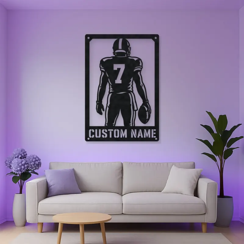 Personalized Number 7 Football Player Back View Metal Wall Art