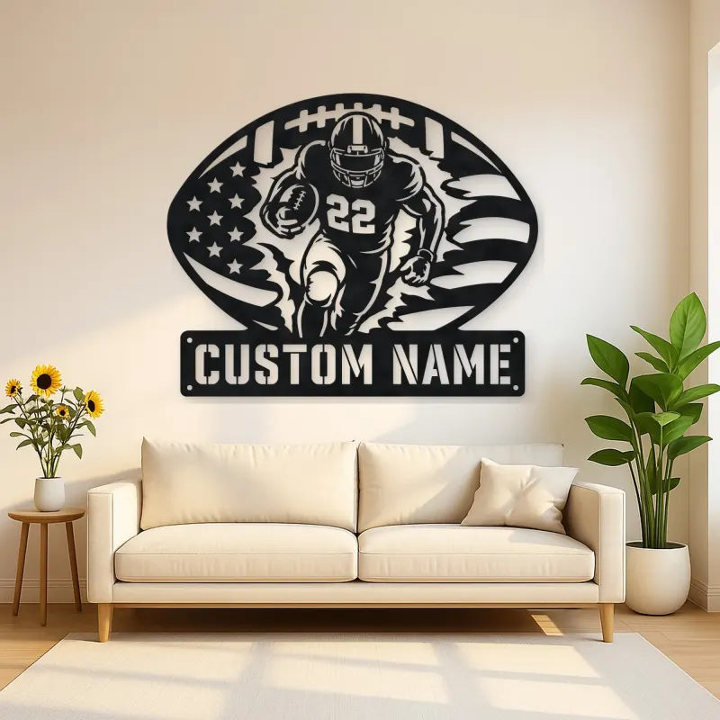 Personalized Number 22 Running Back American Flag Metal Wall Art