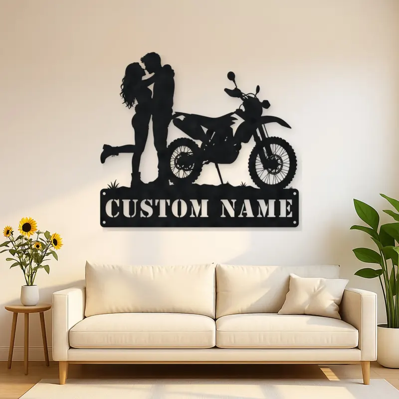 Personalized Dual Sport Motorcycle Couple Metal Wall Art