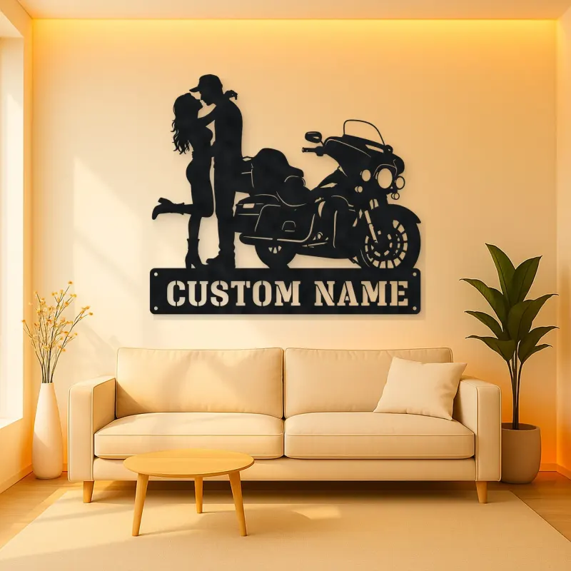 Personalized Touring Bagger Couple Metal Wall Art