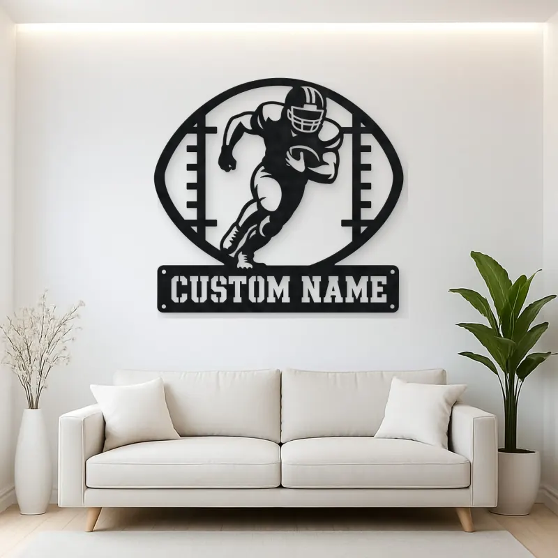 Personalized Football Player Metal Wall Art with Ball Frame