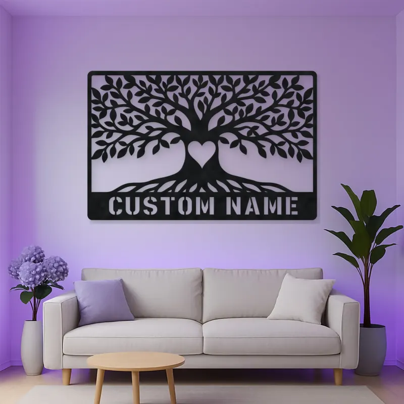 Personalized Leafy Tree Metal Wall Art with Heart