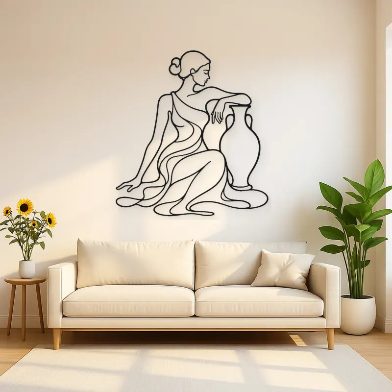 Seated Muse with Vase Metal Wall Art | Feminine Figure Wall Decor