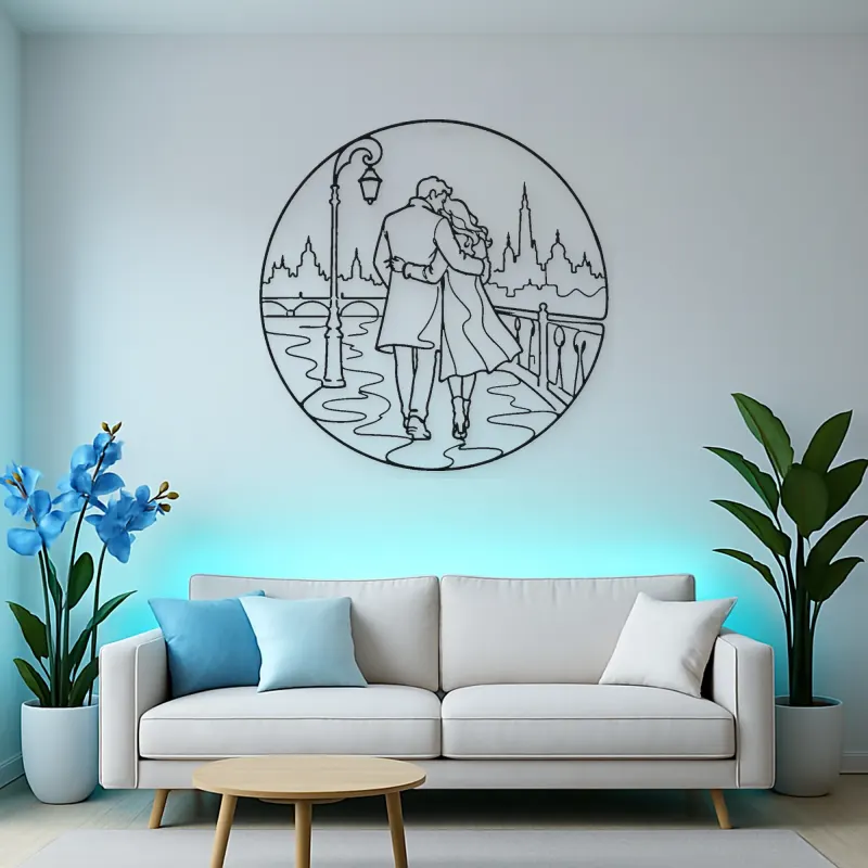 City Walk Lovers Metal Wall Art | Romantic Couple Decor