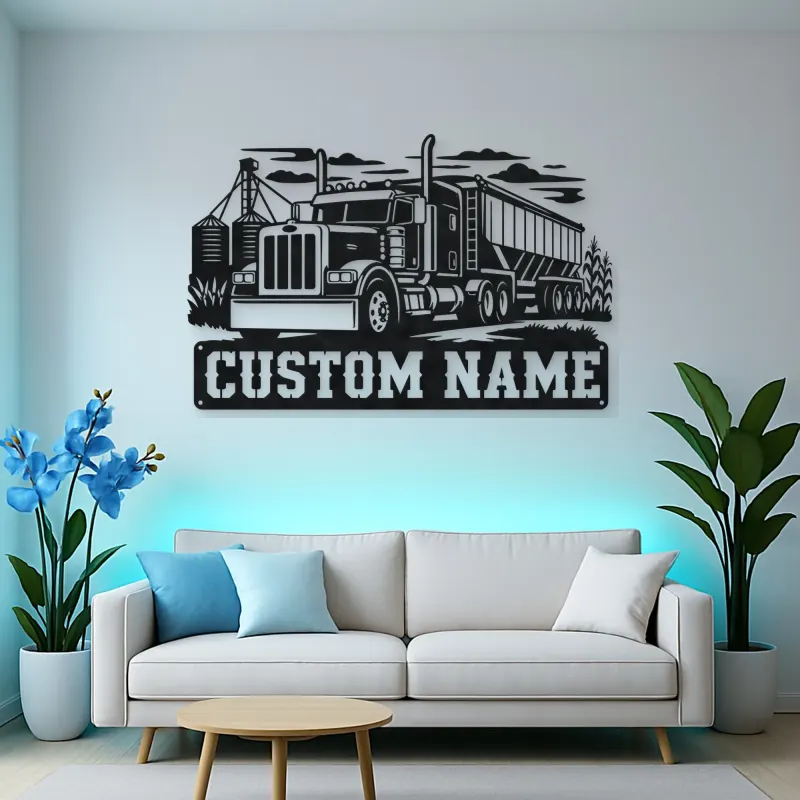 Personalized Grain Hopper Semi Truck Farm Metal Wall Art