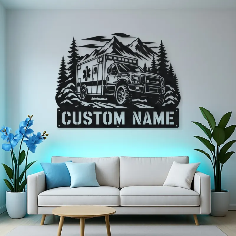 Personalized Mountain Rescue Ambulance Metal Wall Art