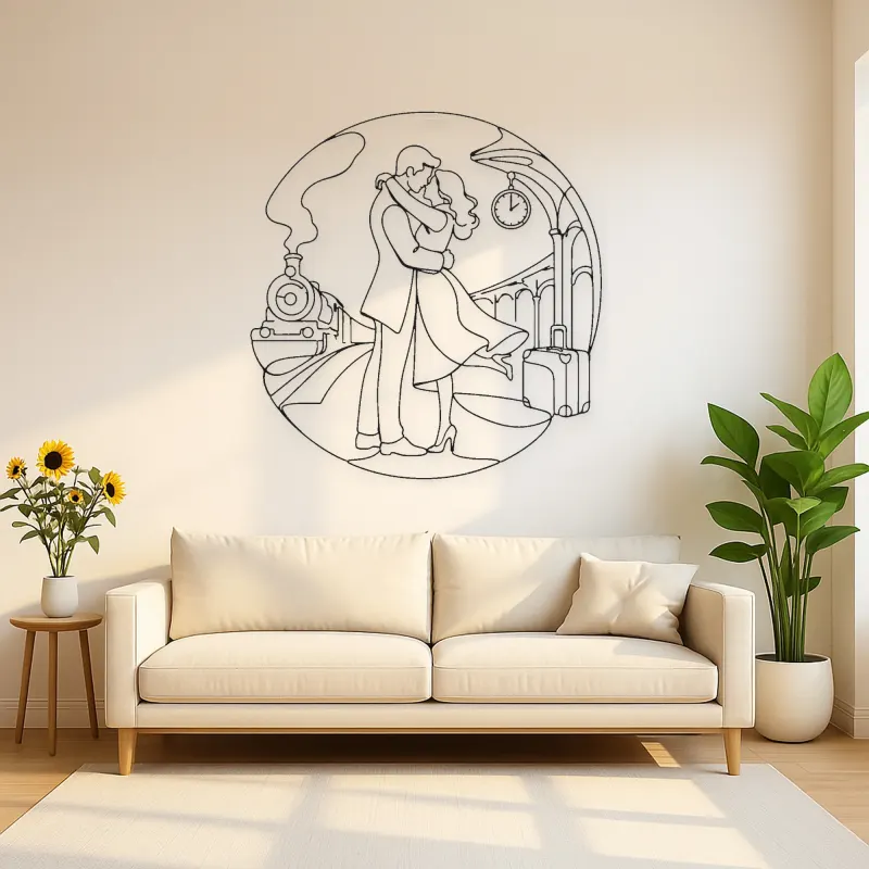 Train Station Reunion Metal Wall Art | Romantic Couple Decor