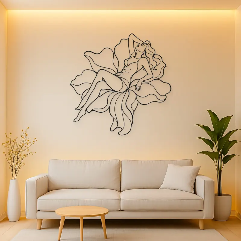 Reclining Flower Pose Metal Wall Art | Botanical Woman Wall Decor