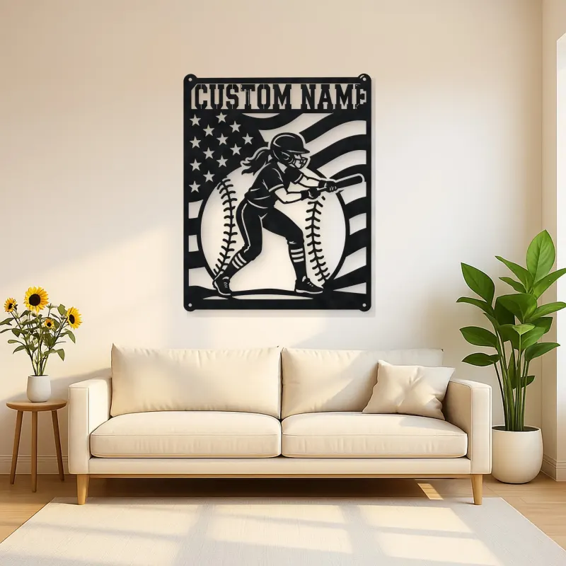 Personalized Female Softball Batter Vertical Flag Metal Wall Art