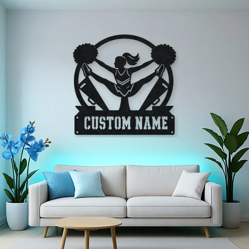Personalized Cheerleader Metal Wall Art with Pom-Poms
