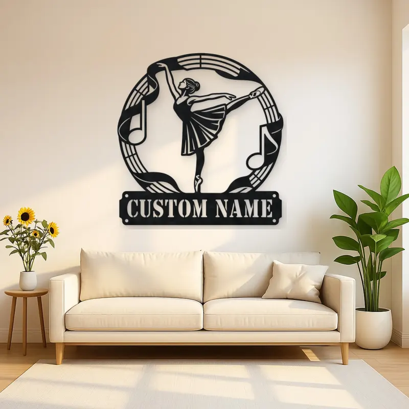 Personalized Ballerina Metal Wall Art with Musical Notes