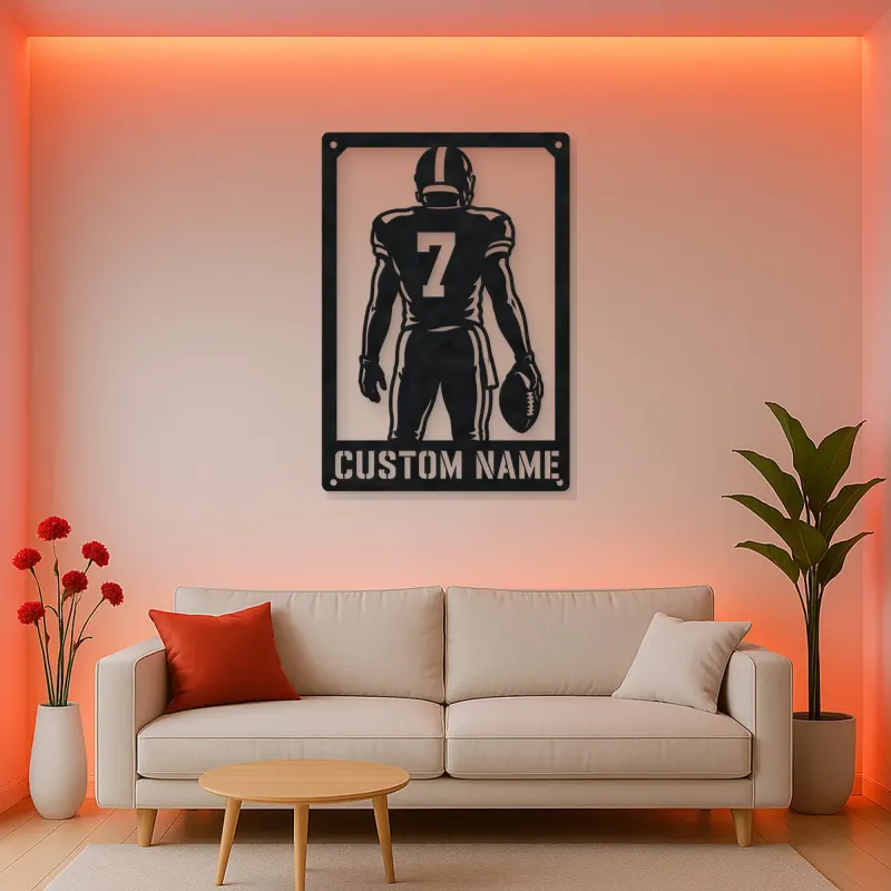Personalized Number 7 Football Player Back View Metal Wall Art
