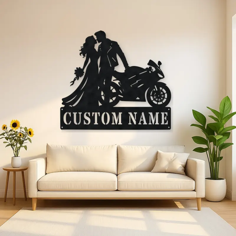 Personalized Biker Wedding Motorcycle Metal Wall Art