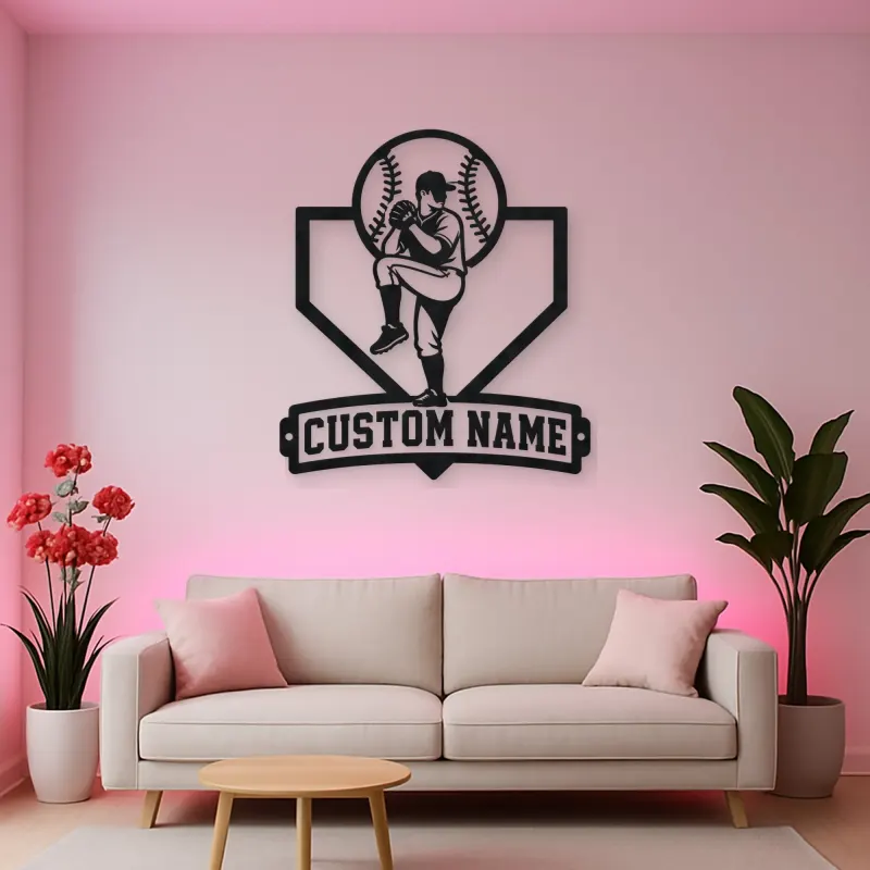 Personalized Baseball Pitcher Windup Metal Wall Art