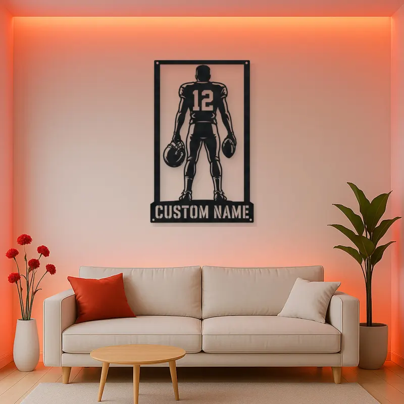 Personalized Number 12 Football Player Back View Metal Wall Art