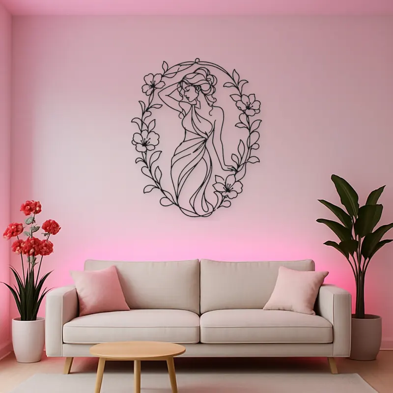 Muse in Flower Frame Metal Wall Art | Botanical Woman Wall Decor