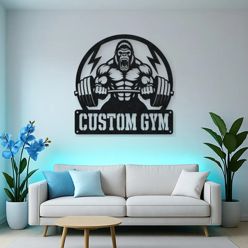 Personalized Gorilla Powerlifting Metal Wall Art for Gym Decor