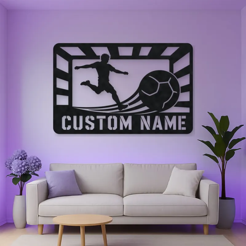 Personalized Soccer Player Metal Wall Art with Stadium