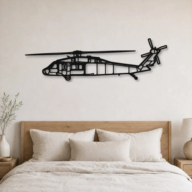 Silhouette en métal du UH-60L Black Hawk, Décoration murale en métal, Décor aéronautique, Décorateur aviateur