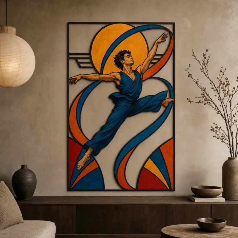Black Woman Dancer in Mid Century Style Colorful Metal Wall Art