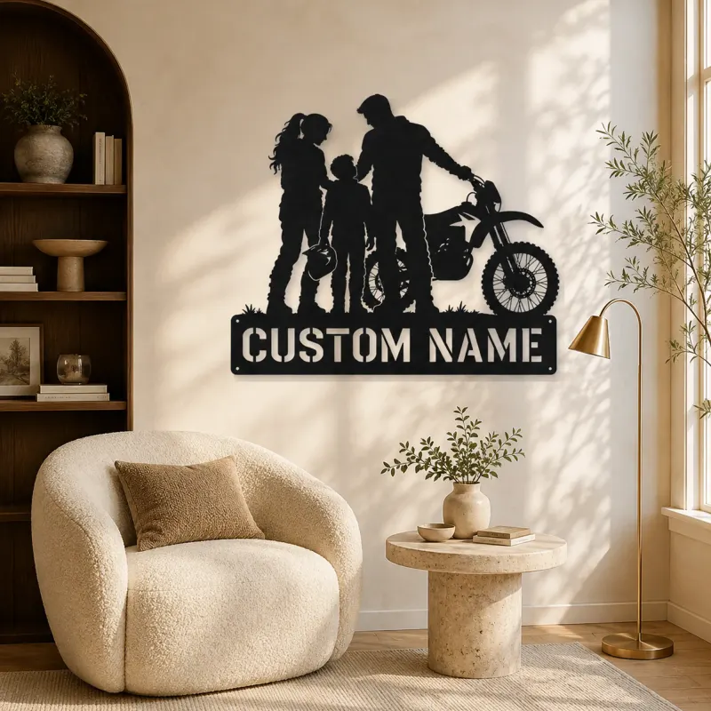 Personalized Dirt Bike Family with Helmets Metal Wall Art - lifestyle view 5