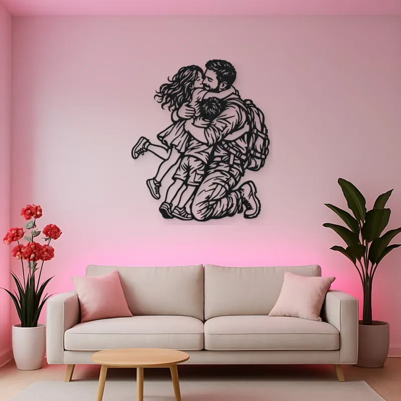 Homecoming Family Hug Metal Wall Art | Family Silhouette Decor
