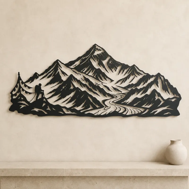 Minimal Everest Tribute Metal Wall Art | Nature Silhouette Decor - lifestyle view 3