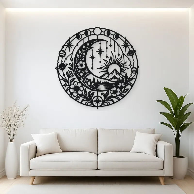 Starry Crescent Garden Metal Wall Art | Botanical Metal Wall Decor