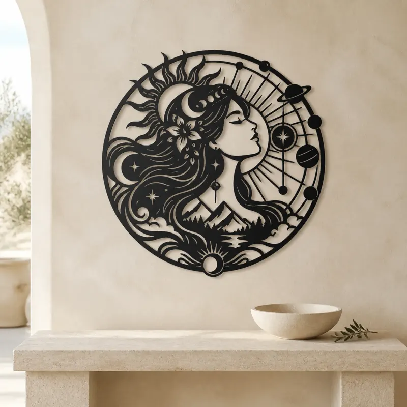 Celestial Woman Profile Metal Wall Art | Minimalist Woman Line Art - lifestyle view 3