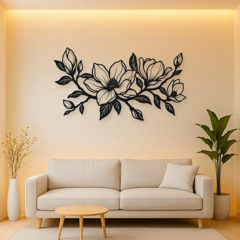 Magnolia Branch Metal Wall Art | Botanical Metal Wall Decor